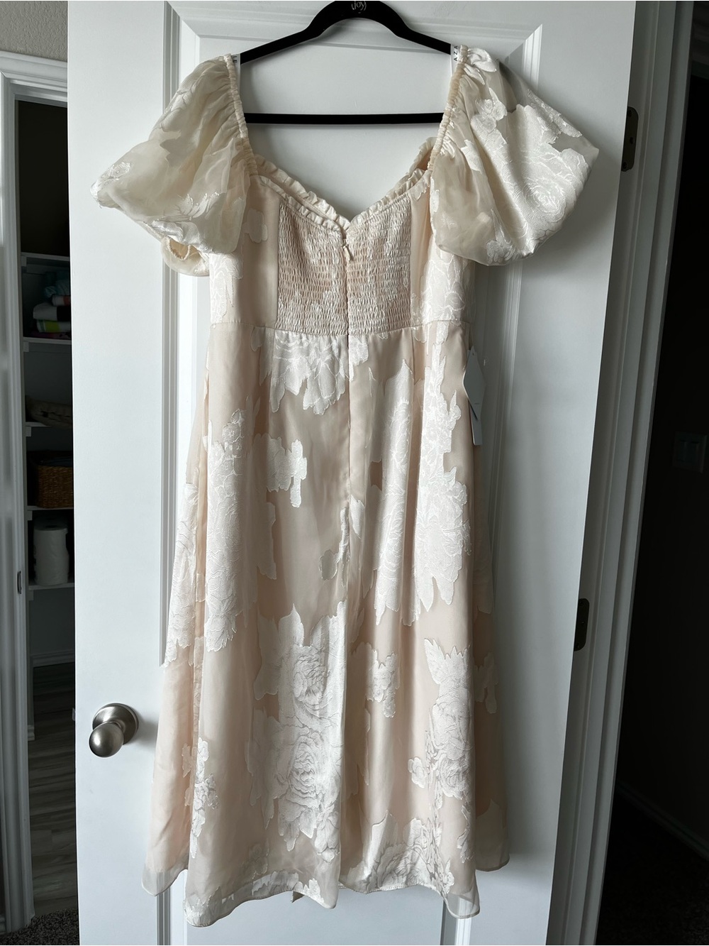 Azazie Misha Ivory Puff-Sleeve Midi Dress with Front Slit - Picture 10 of 10